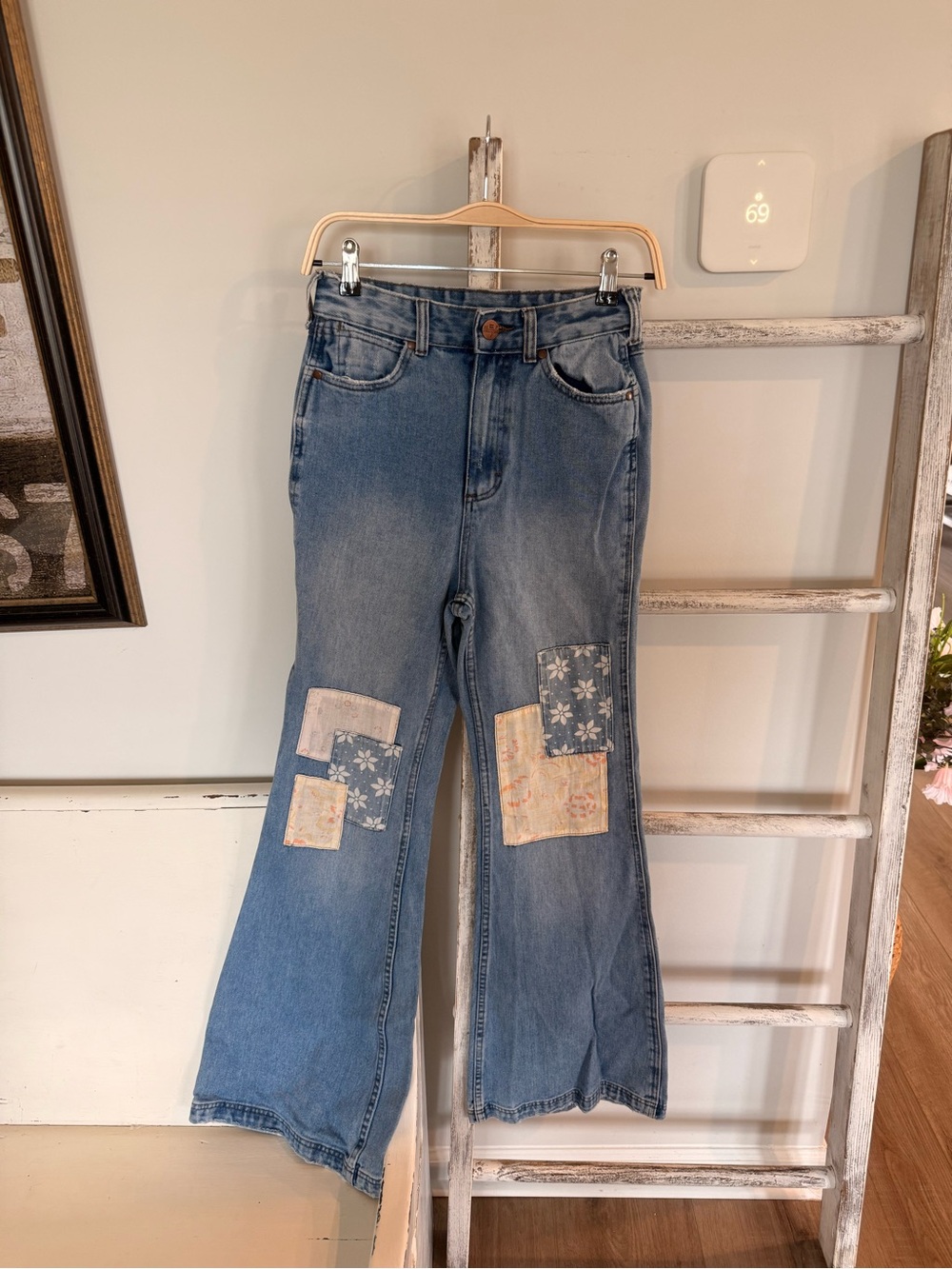 Billabong Women's X Wrangler High Rise Medium Wash True Blue Floral Patchwork 25